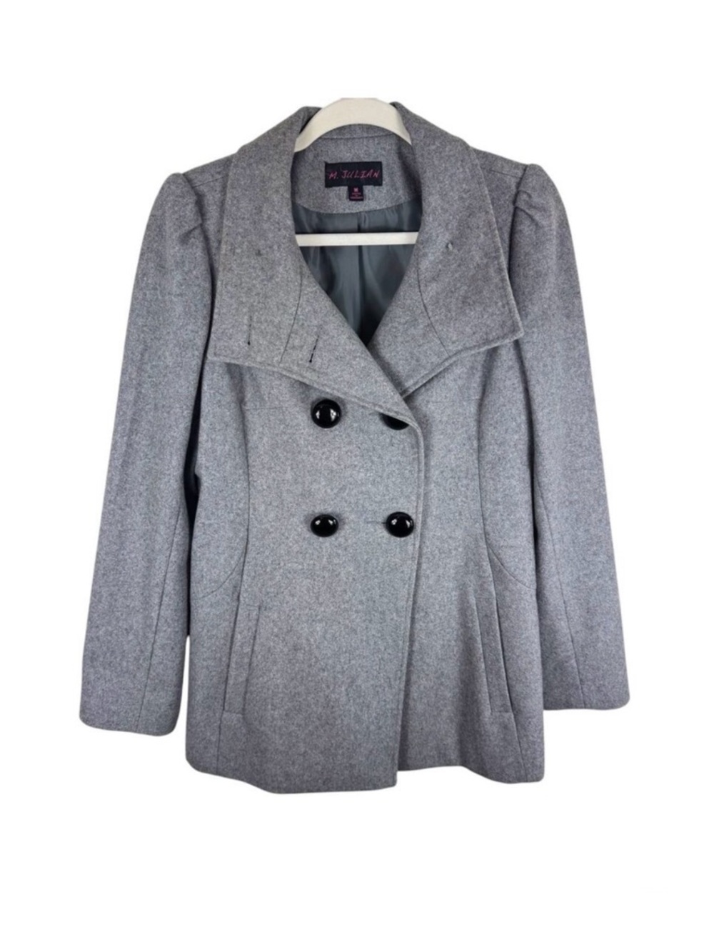 M. Julian Gray Double Breasted Collared Line Button Up Wool Pea Coat Size M